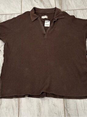 We The Free Women’s V-neck oversized waffle knit sweater Brown size XS NWT
